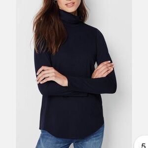 J. Jill Luxe Supima Shirttail tunic turtleneck mock neck navy blue L